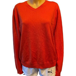 Apt.9 Merino Wool Blend V Neck Pullover Orange Cozy Sweater Women Size L